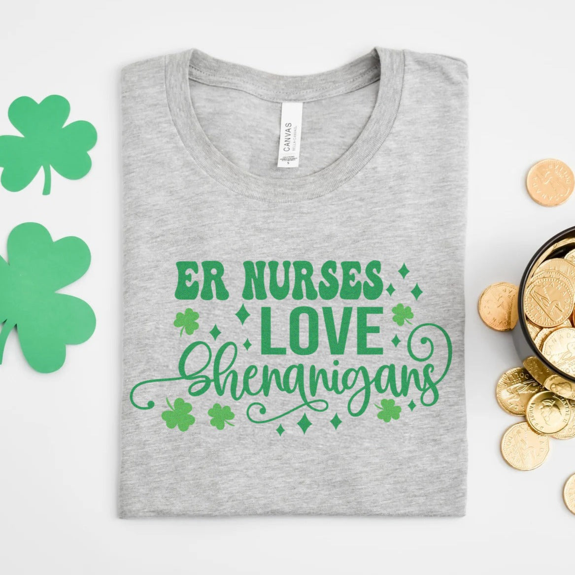 ernursesloveshenanigansgray ER Nurses Love Shenanigans T-Shirt - Image 1